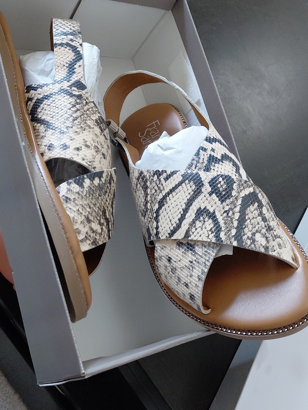 NIB Franco Sarto Snake-Print Crossband Women's Sandals - Neutral 8 1/2 M